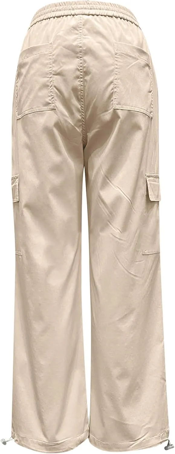 Cargo Pants for Women Casual Elastic Waist Drawstring Pants Straight Leg Comfy Y2k Trousers Streetwear with Pockets