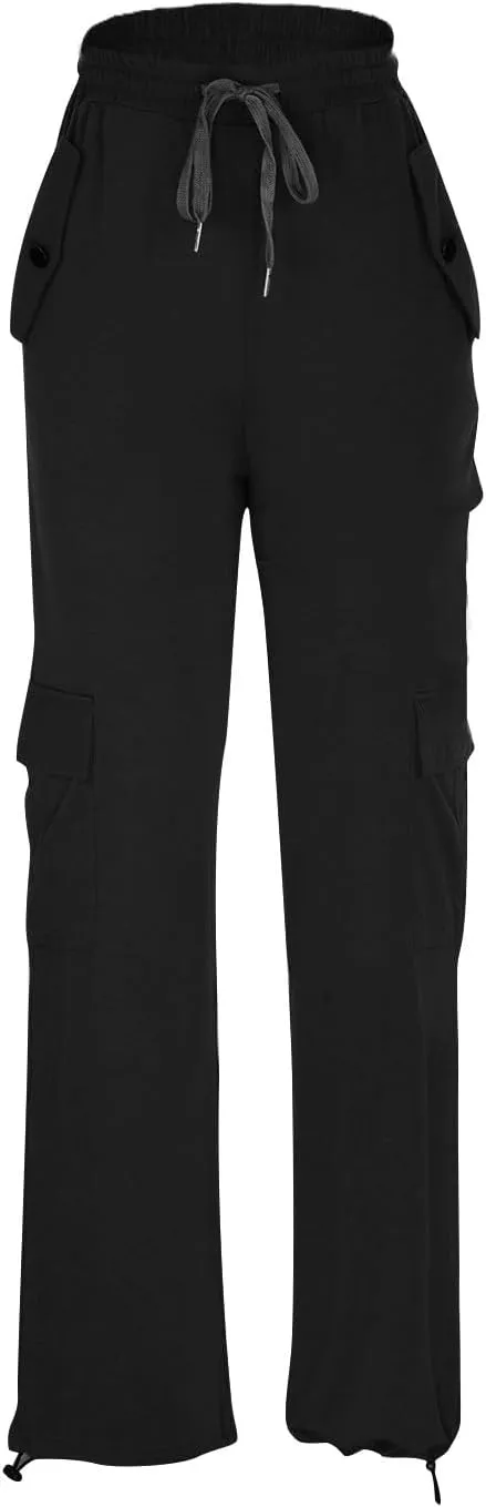 Cargo Pants for Women High Waisted Casual Pants Baggy Straight Wide Leg Hippie Trousers Y2K Streetwear with Pockets