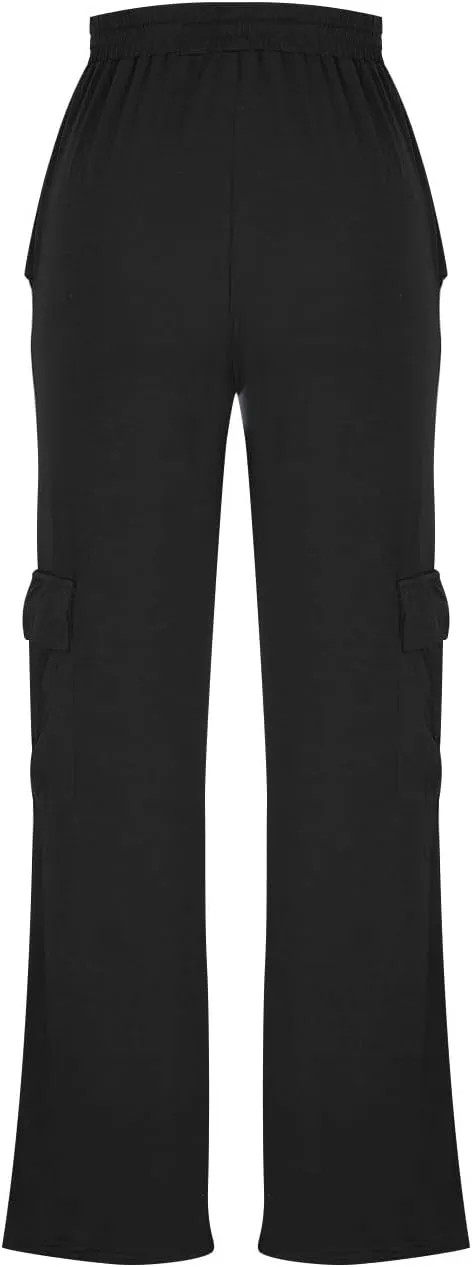 Cargo Pants for Women High Waisted Casual Pants Baggy Straight Wide Leg Hippie Trousers Y2K Streetwear with Pockets