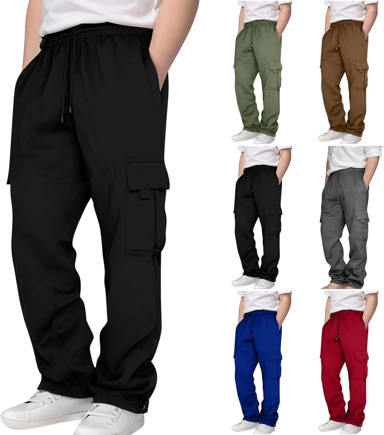 Cargo Sweatpants for Teen Boys Casual Elastic Waist Drawstring Sweat Pants Teens Active Workout Joggers with Pockets