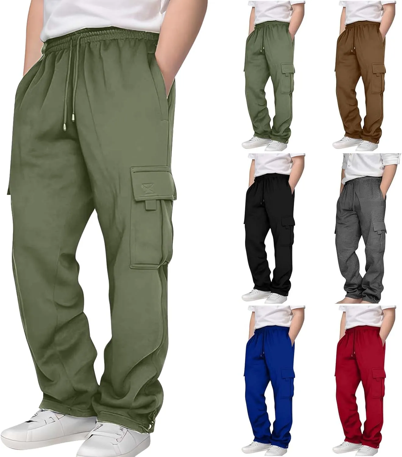 Cargo Sweatpants for Teen Boys Casual Elastic Waist Drawstring Sweat Pants Teens Active Workout Joggers with Pockets