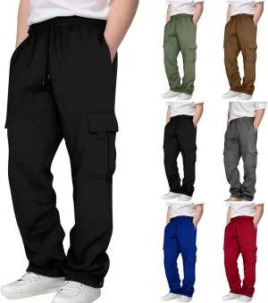 Cargo Sweatpants for Teen Boys Casual Elastic Waist Drawstring Sweat Pants Teens Active Workout Joggers with Pockets