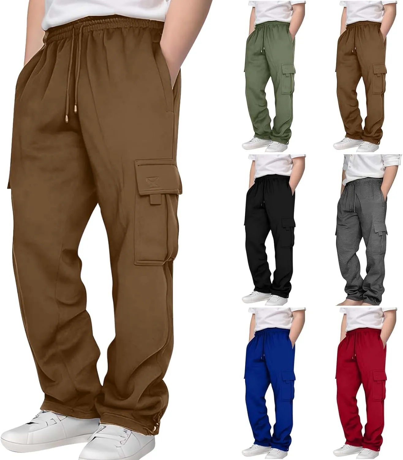 Cargo Sweatpants for Teen Boys Casual Elastic Waist Drawstring Sweat Pants Teens Active Workout Joggers with Pockets