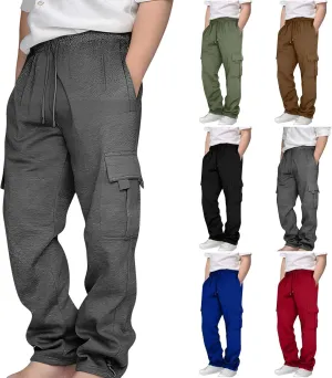 Cargo Sweatpants for Teen Boys Casual Elastic Waist Drawstring Sweat Pants Teens Active Workout Joggers with Pockets
