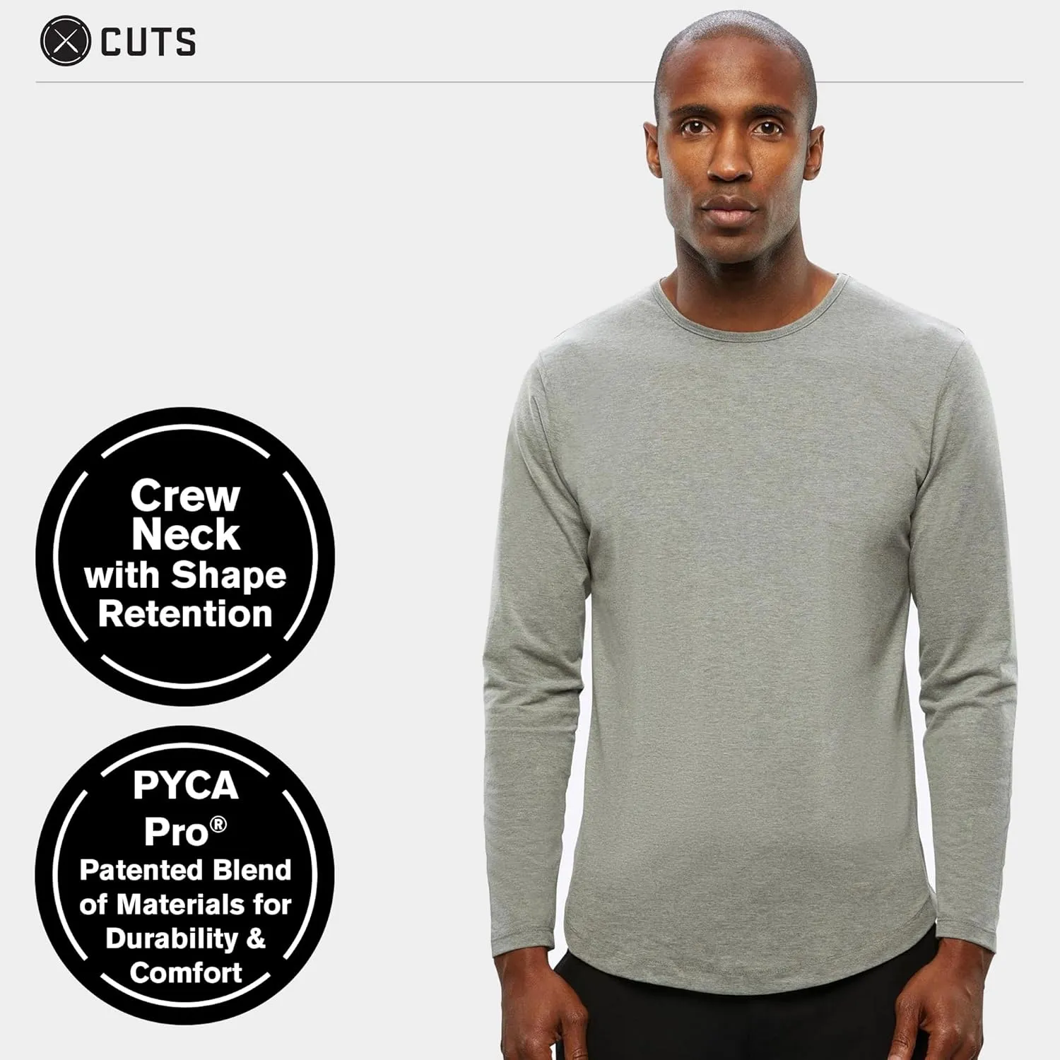 Clothing Men's Premium AO Casual Crew Neck Long Sleeve Shirt | Classic Curve Hem | PYCA Pro Soft Fabric