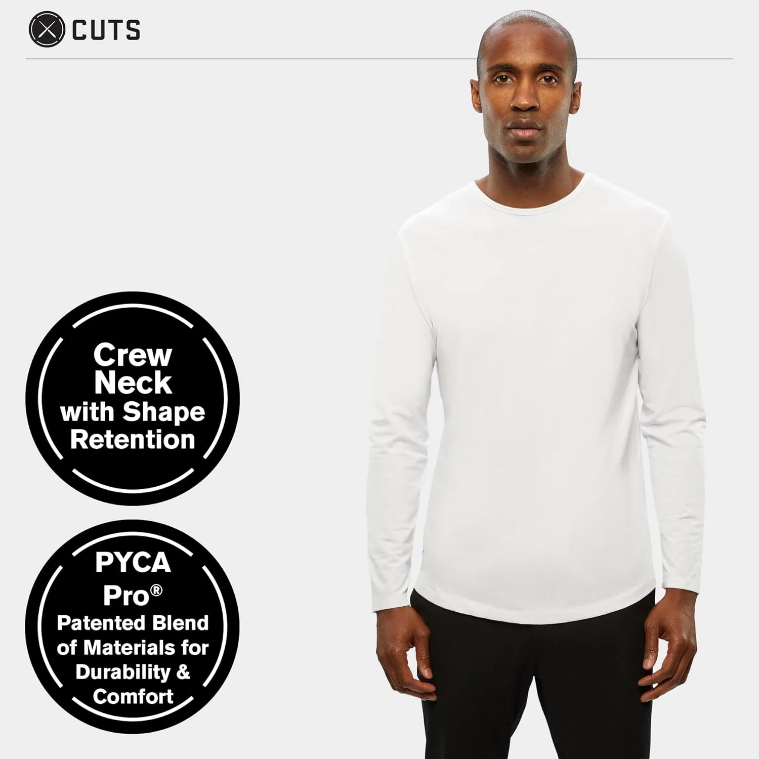 Clothing Men's Premium AO Casual Crew Neck Long Sleeve Shirt | Classic Curve Hem | PYCA Pro Soft Fabric