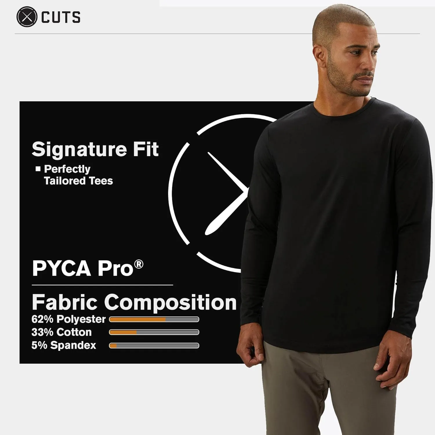 Clothing Men's Premium AO Casual Crew Neck Long Sleeve Shirt | Classic Curve Hem | PYCA Pro Soft Fabric