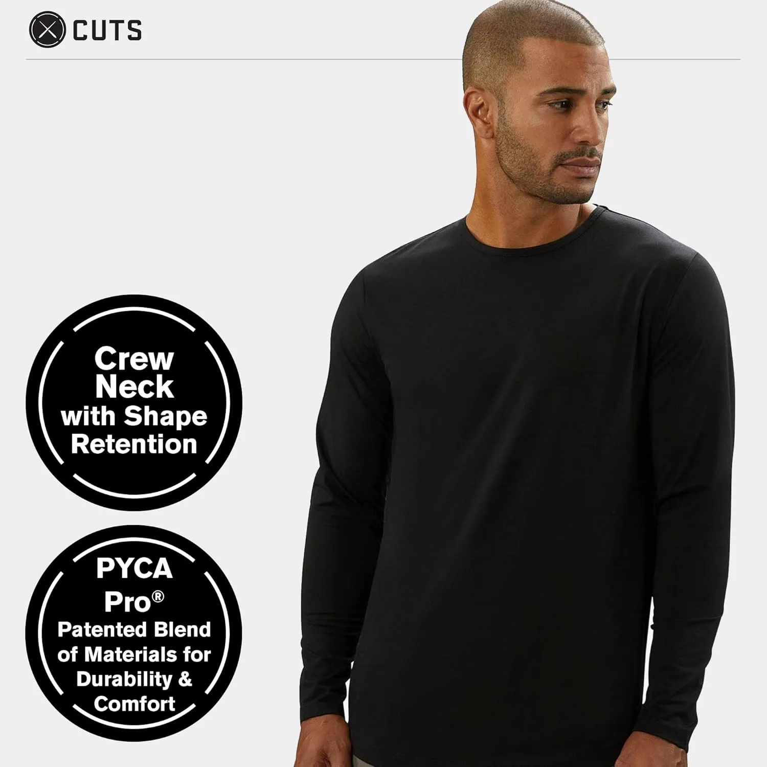 Clothing Men's Premium AO Casual Crew Neck Long Sleeve Shirt | Classic Curve Hem | PYCA Pro Soft Fabric
