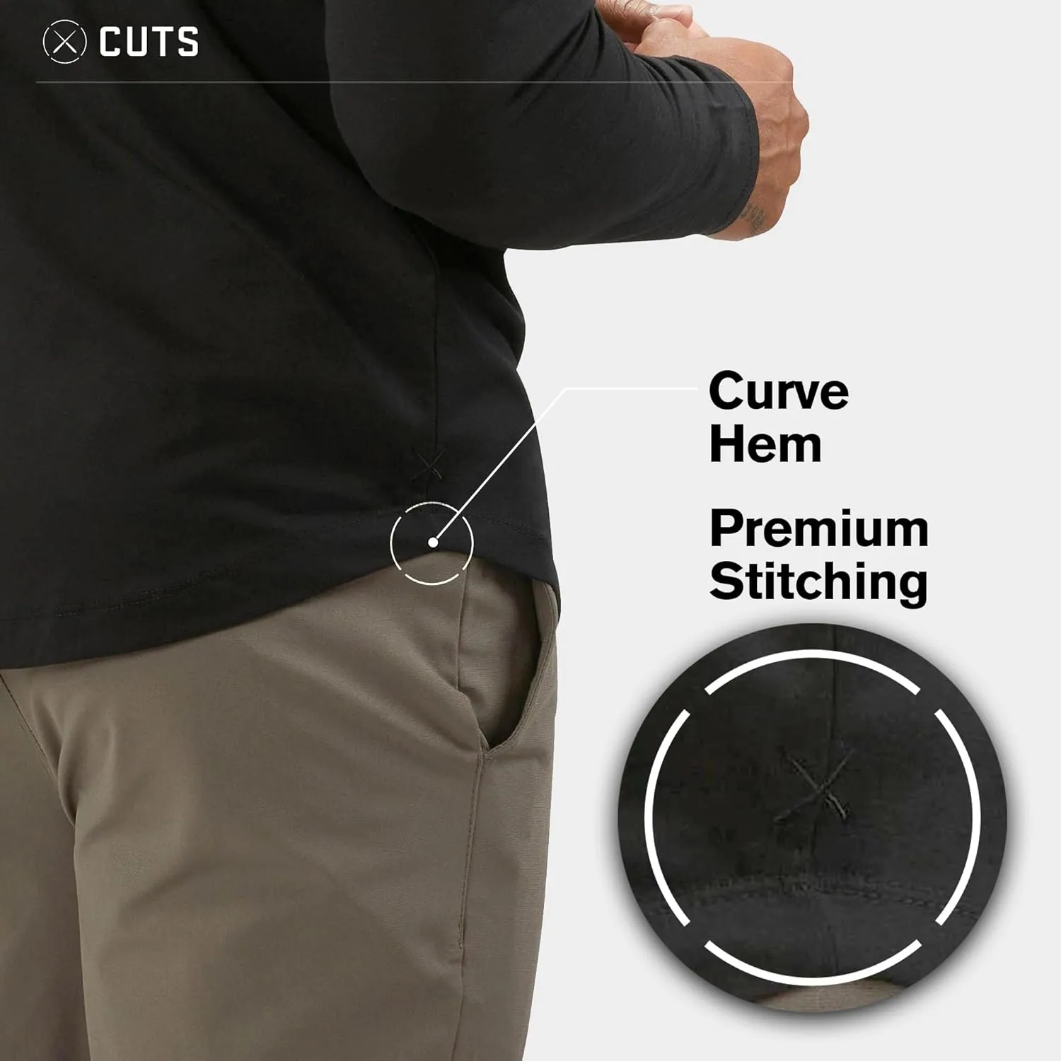 Clothing Men's Premium AO Casual Crew Neck Long Sleeve Shirt | Classic Curve Hem | PYCA Pro Soft Fabric
