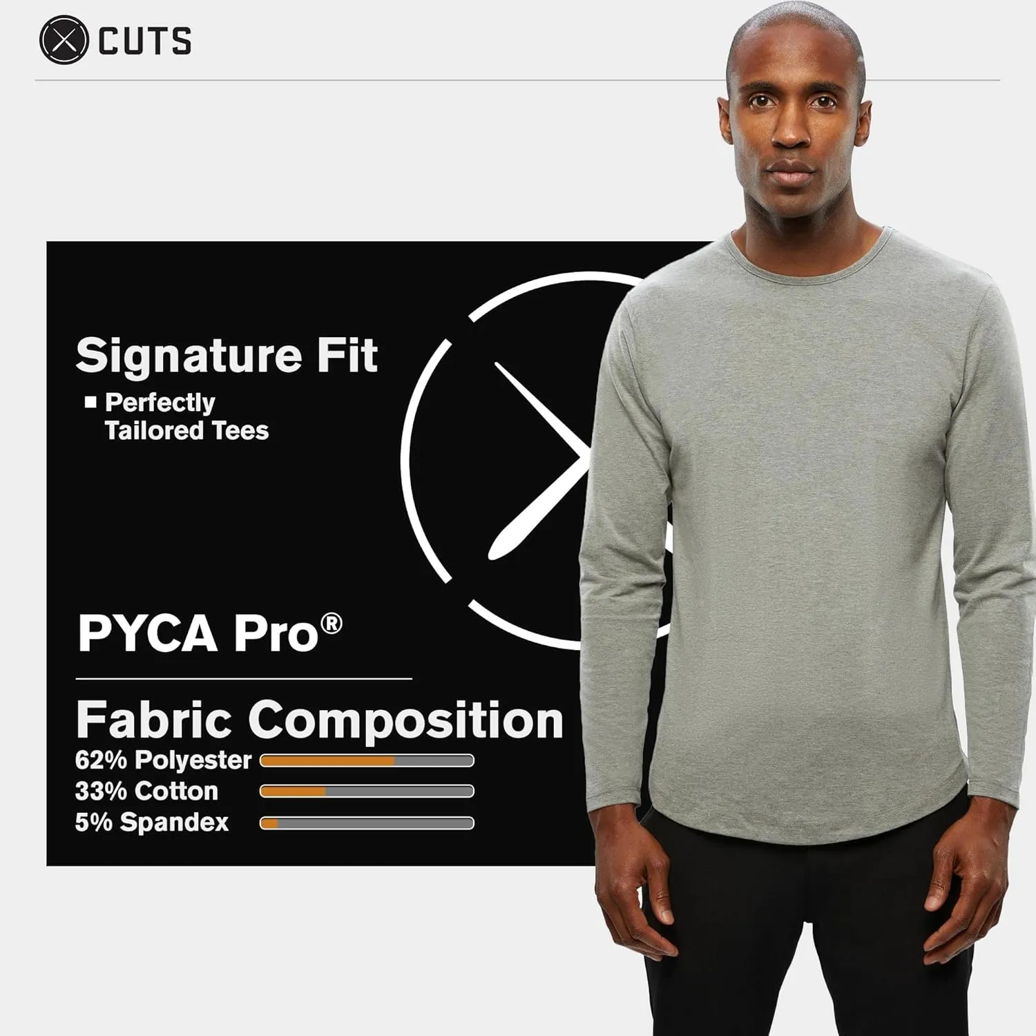 Clothing Men's Premium AO Casual Crew Neck Long Sleeve Shirt | Classic Curve Hem | PYCA Pro Soft Fabric