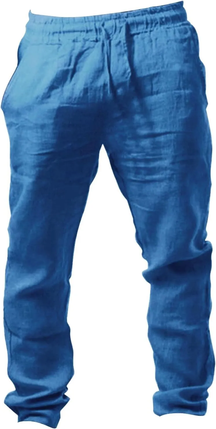Cotton Linen Pants for Mens Casual Lightweight Loose Breathable Elastic Waist Drawstring Trousers Fashion Sweatpants