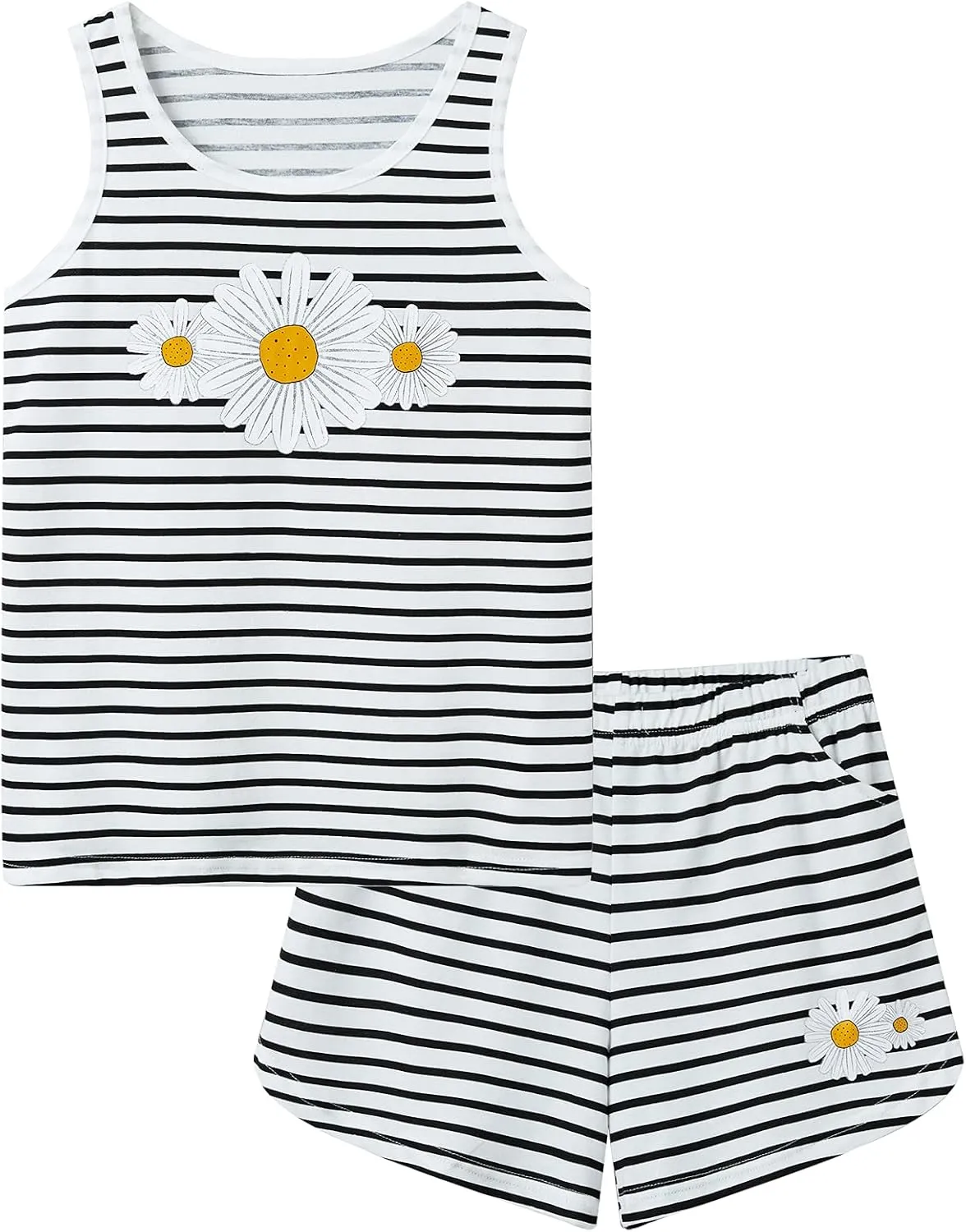 Cozchique Girls Tank Top Pajamas – Size 6 8 10 12 14 16 18 Summer Shorts Stripe PJS Set Big Kids Clothes for Tween/Teens