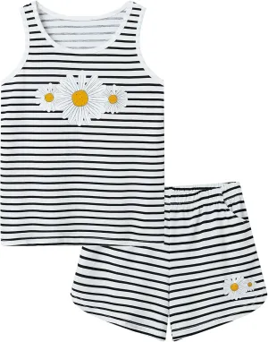 Cozchique Girls Tank Top Pajamas – Size 6 8 10 12 14 16 18 Summer Shorts Stripe PJS Set Big Kids Clothes for Tween/Teens