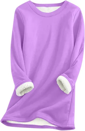 Crewneck Sweatshirt for Women 2024 Winter Warm Sherpa Lined Fleece Sweaters Long Sleeve Pullover Tops Comfy Soft