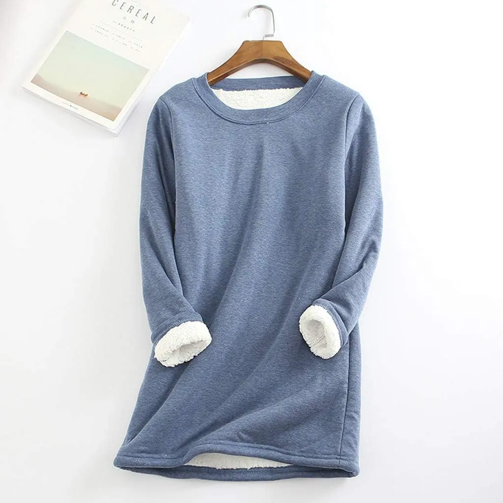 Crewneck Sweatshirt for Women 2024 Winter Warm Sherpa Lined Fleece Sweaters Long Sleeve Pullover Tops Comfy Soft