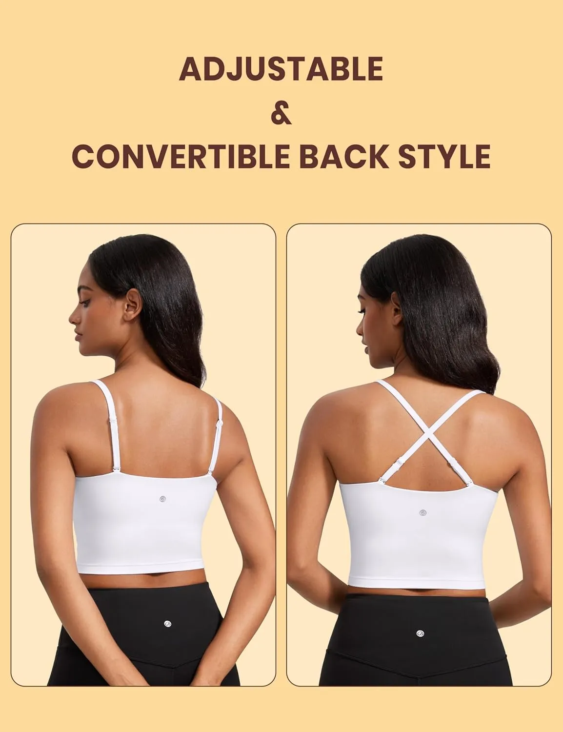 CRZ YOGA Butterluxe Cami Longline Sports Bras for Women - Square Neck Adjustable Padded Workout Crop Tank Top Camisole