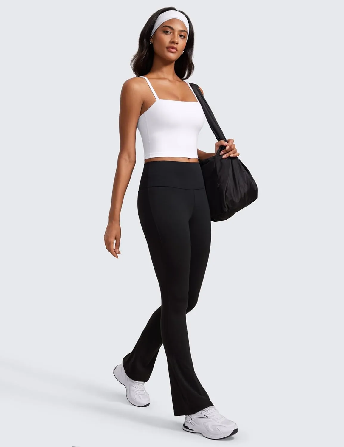 CRZ YOGA Butterluxe Cami Longline Sports Bras for Women - Square Neck Adjustable Padded Workout Crop Tank Top Camisole