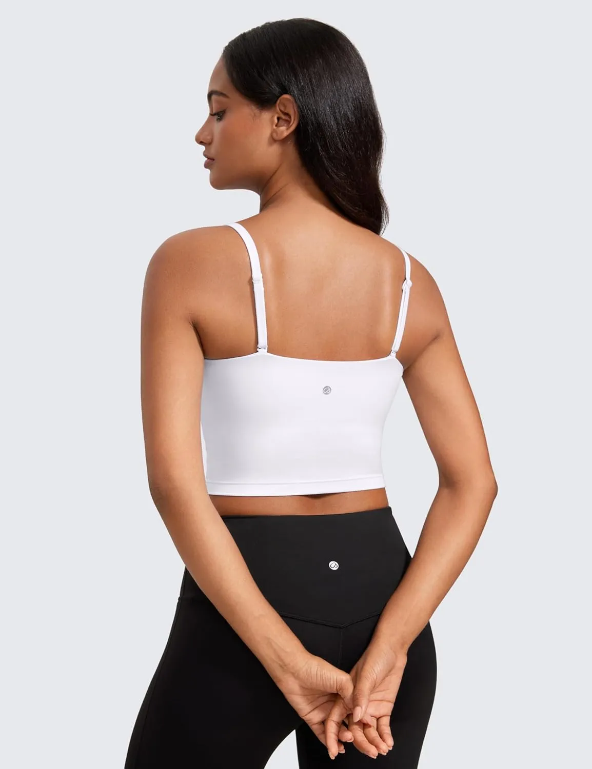 CRZ YOGA Butterluxe Cami Longline Sports Bras for Women - Square Neck Adjustable Padded Workout Crop Tank Top Camisole