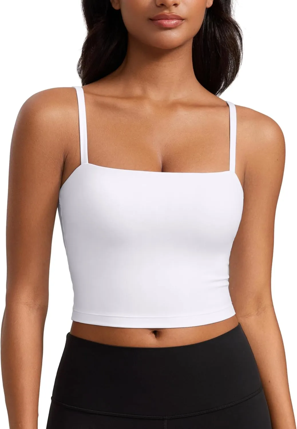 CRZ YOGA Butterluxe Cami Longline Sports Bras for Women - Square Neck Adjustable Padded Workout Crop Tank Top Camisole