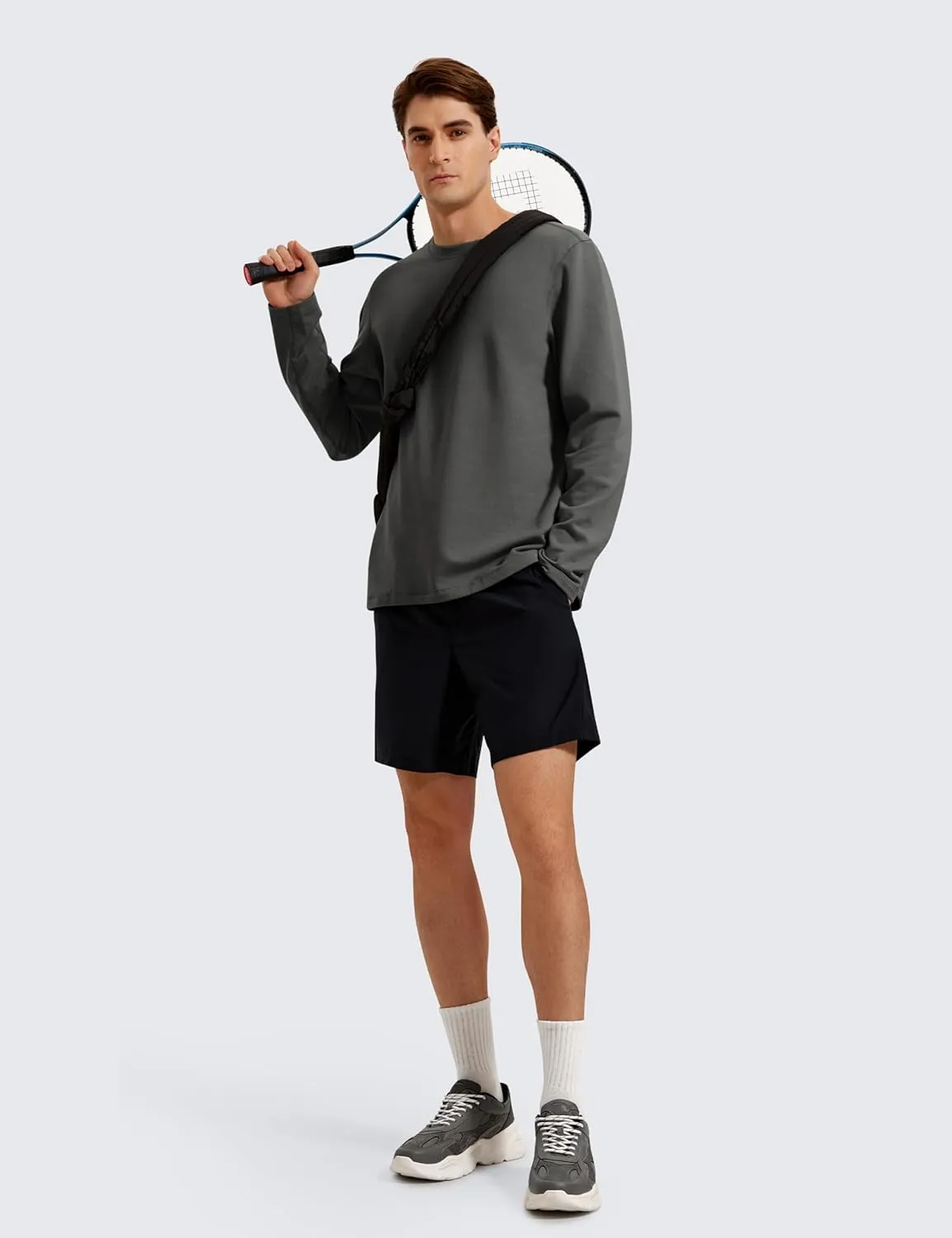 CRZ YOGA Fleece Crewneck Sweatshirt for Men Long Sleeve Breathable Workout Casual Pullover Basic Sweat Shirts