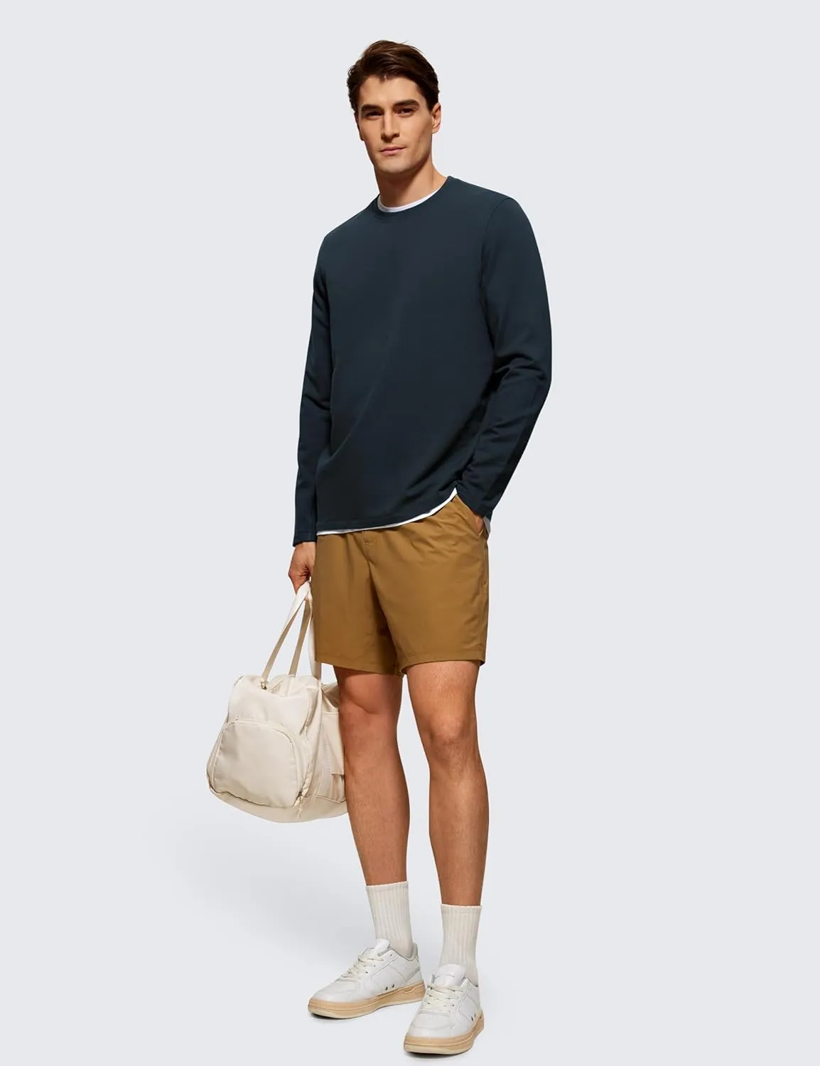 CRZ YOGA Fleece Crewneck Sweatshirt for Men Long Sleeve Breathable Workout Casual Pullover Basic Sweat Shirts