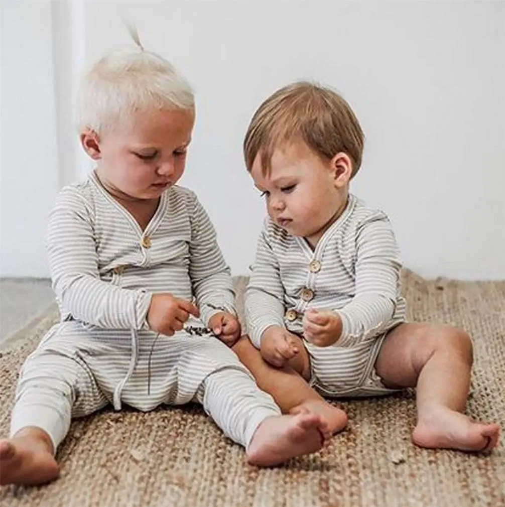 Cute Baby Boys Girls Pajamas Set Organic Cotton Solid Pjs Sleepwear Toddler Baby Long Sleeve Sleeper Home Wear