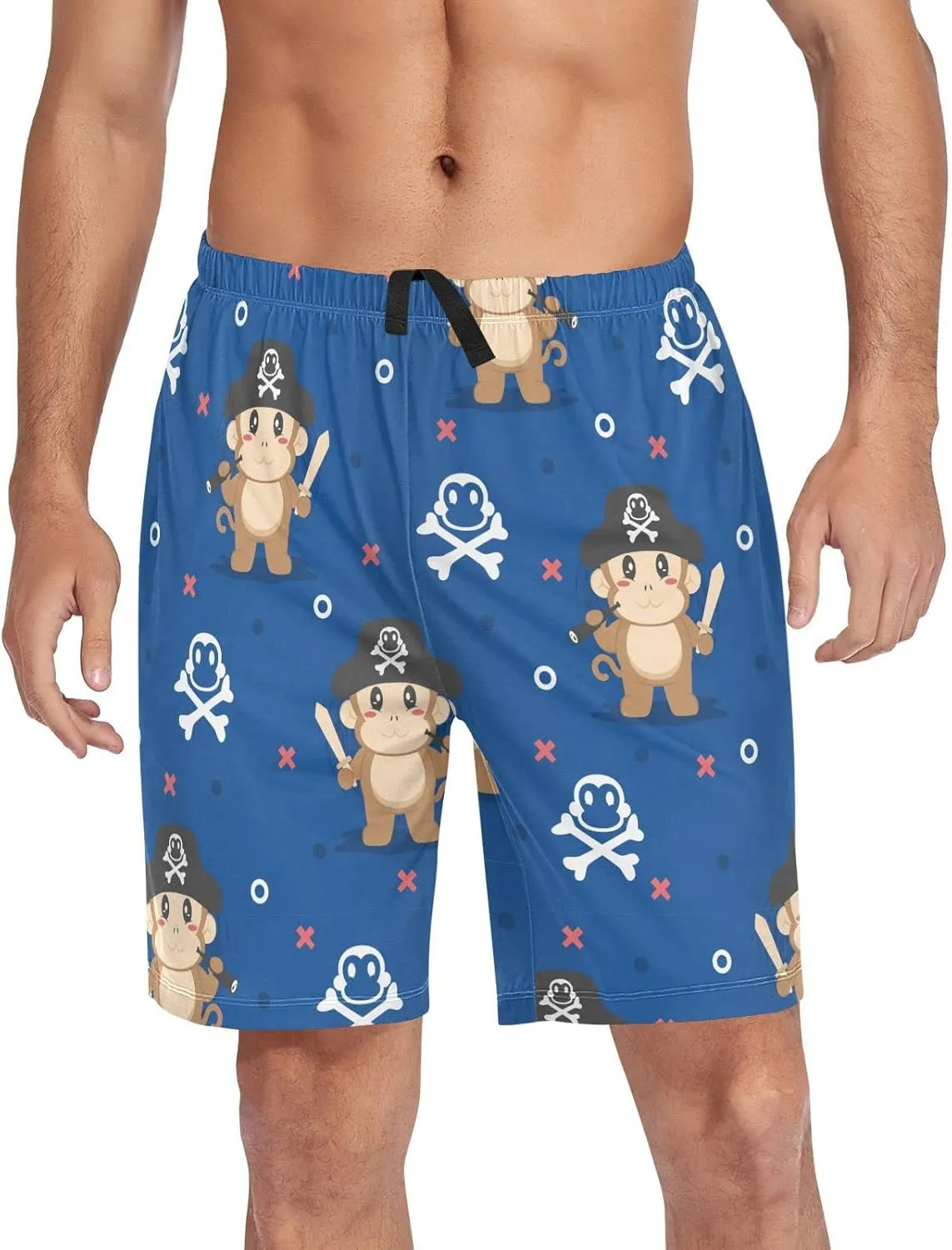 Cute Pirate Monkey Cartoon Trendy Pattern Men's Pajama Pants Shorts Sleepwear Lounge Pajama Bottoms