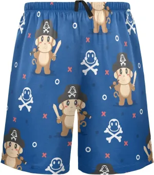 Cute Pirate Monkey Cartoon Trendy Pattern Men's Pajama Pants Shorts Sleepwear Lounge Pajama Bottoms