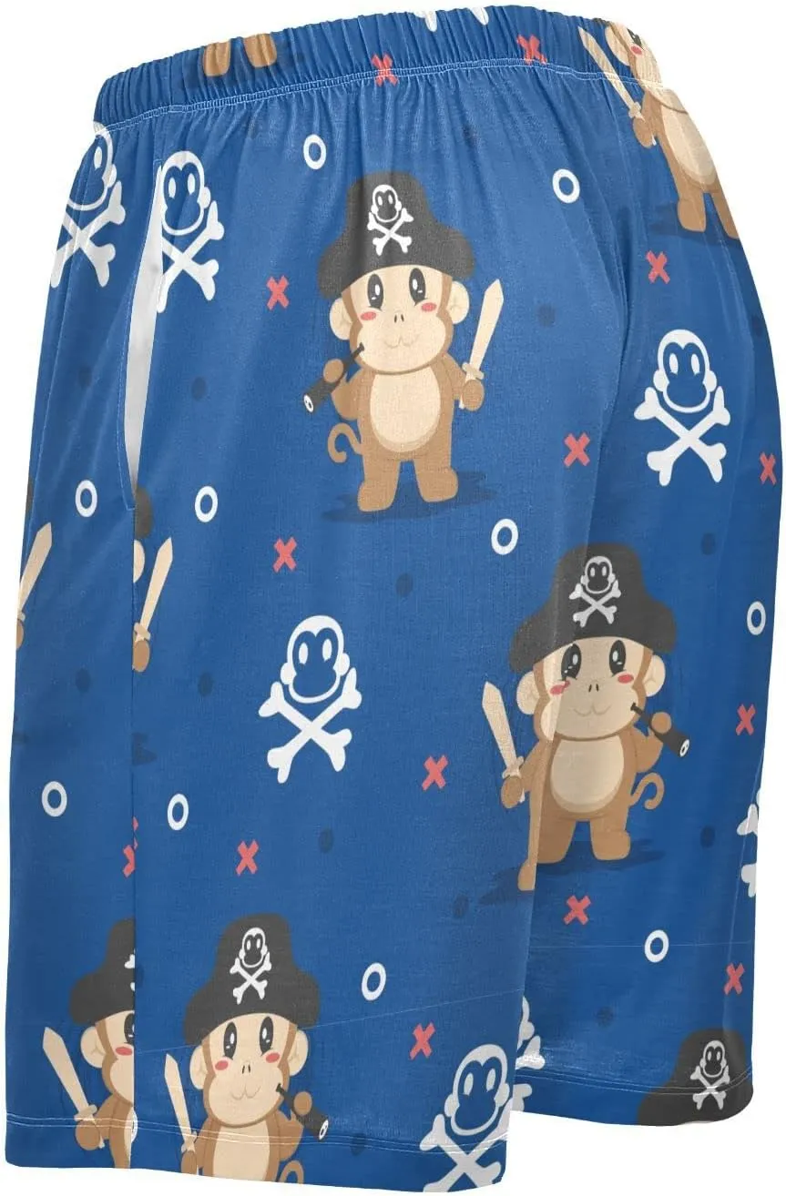 Cute Pirate Monkey Cartoon Trendy Pattern Men's Pajama Pants Shorts Sleepwear Lounge Pajama Bottoms