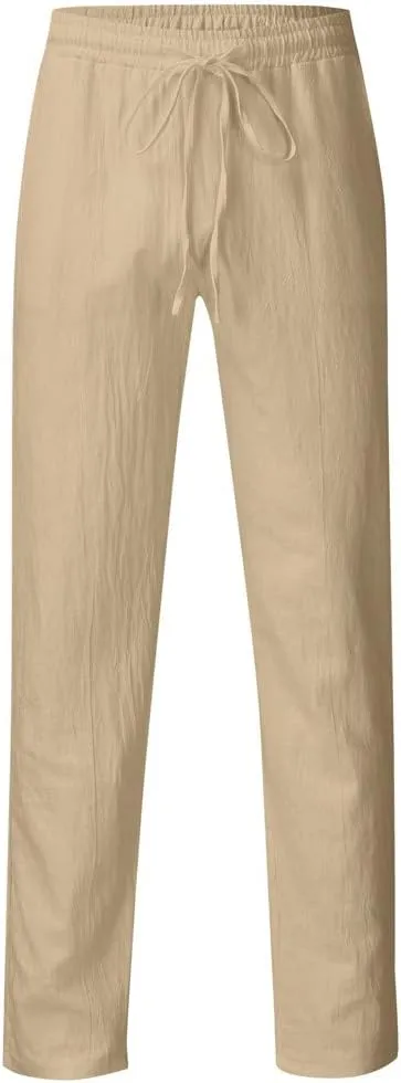Dademeo Men Casual Pants Cotton Solid Elastic Waist Drawstring Long Pants Breathable Trousers Lounge Lightweight Chino Pants