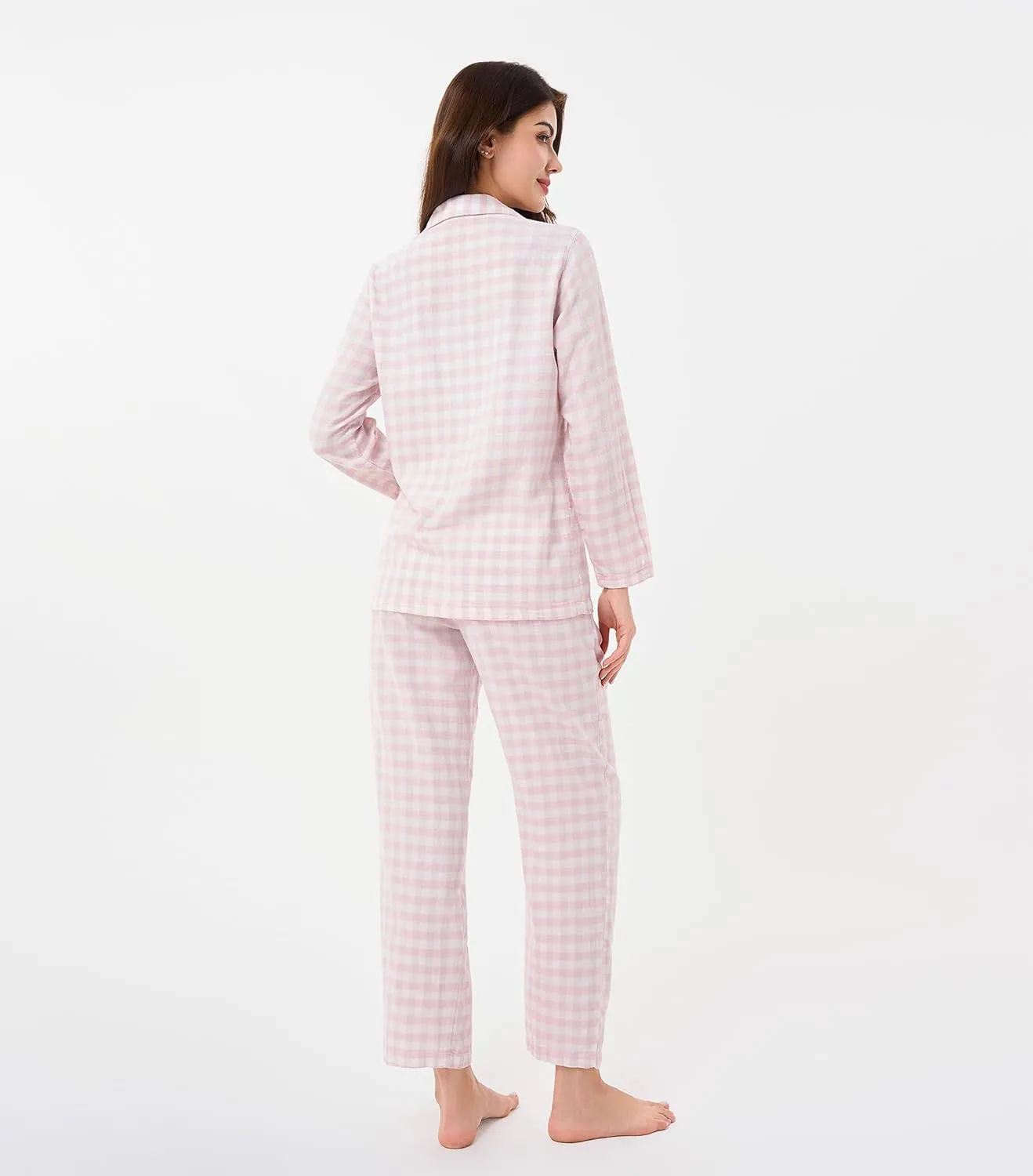 DAVID ARCHY 100% Cotton Pajamas for Women Soft 2 Piece Plaid PJS Sleepwear Loungewear Sets for Women Button Long Sleeve