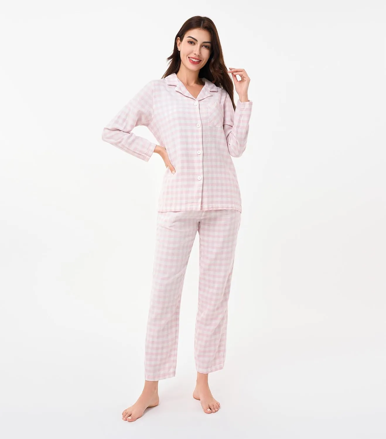 DAVID ARCHY 100% Cotton Pajamas for Women Soft 2 Piece Plaid PJS Sleepwear Loungewear Sets for Women Button Long Sleeve