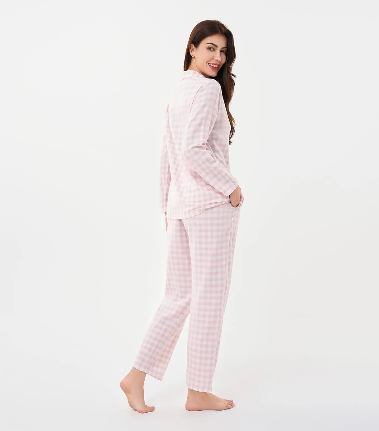 DAVID ARCHY 100% Cotton Pajamas for Women Soft 2 Piece Plaid PJS Sleepwear Loungewear Sets for Women Button Long Sleeve