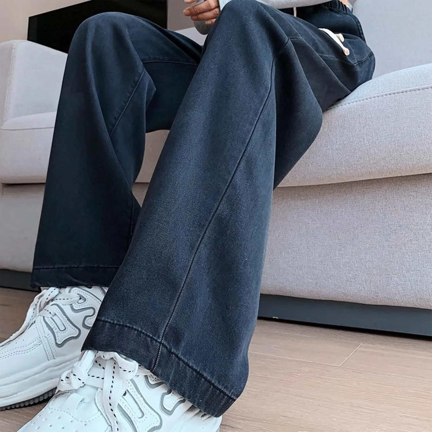Denim Sweatpants Women Loose Fit Wide Leg Stretch Sweatpant Lightweight Full Length Joggers Boyfriend Sweat Jeans