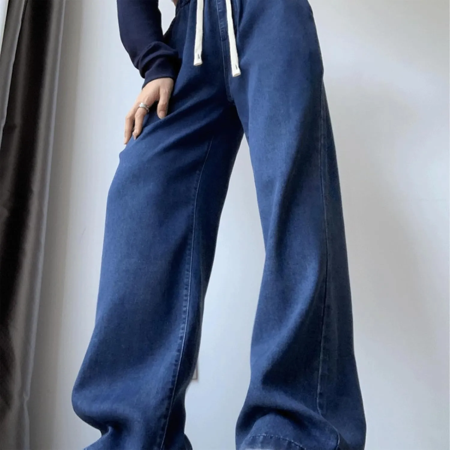 Denim Sweatpants Women Loose Fit Wide Leg Stretch Sweatpant Lightweight Full Length Joggers Boyfriend Sweat Jeans