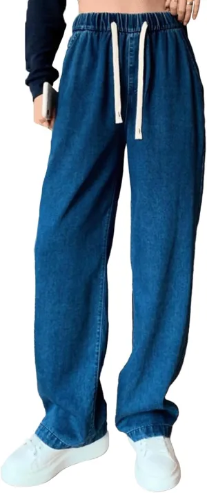 Denim Sweatpants Women Loose Fit Wide Leg Stretch Sweatpant Lightweight Full Length Joggers Boyfriend Sweat Jeans