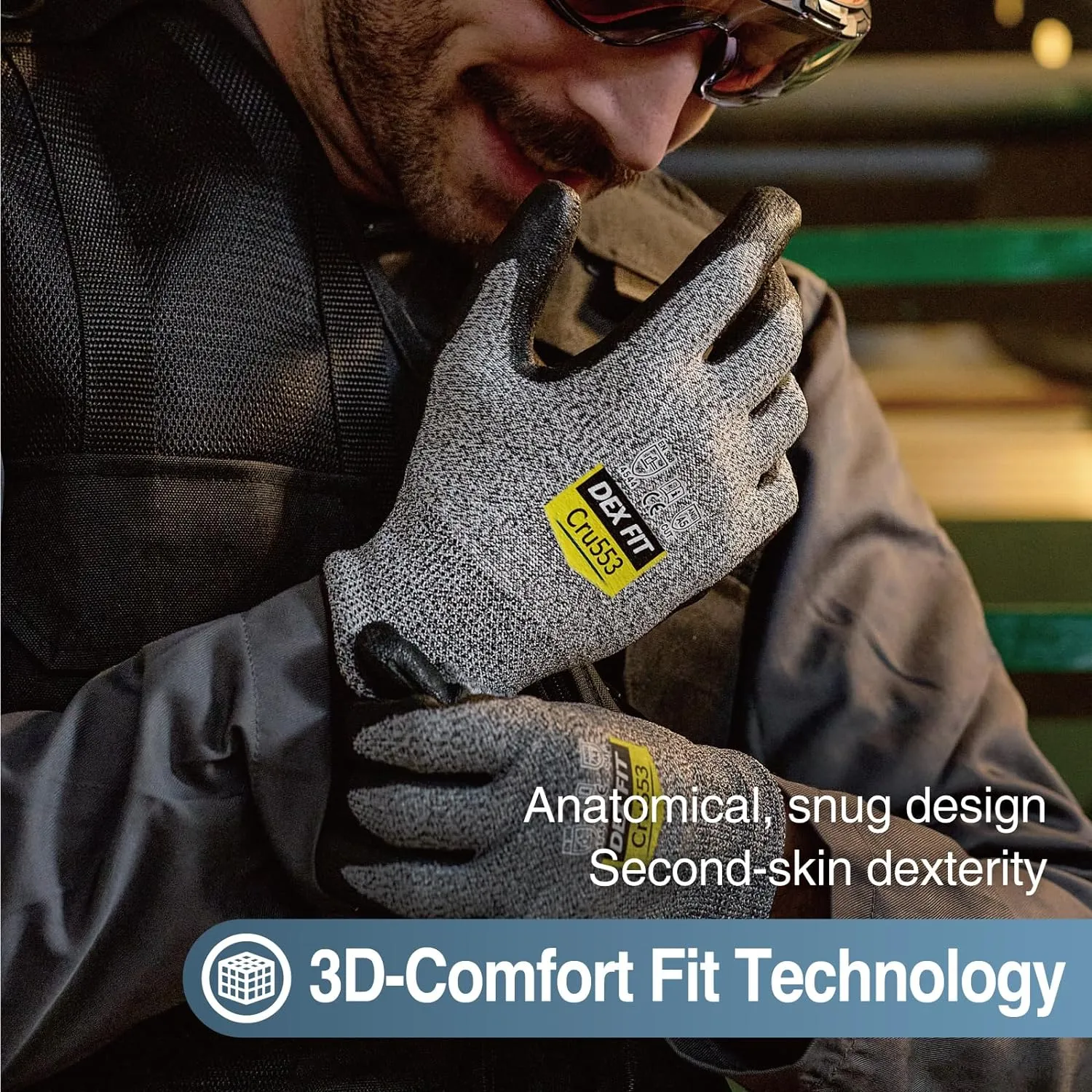 DEX FIT Level 5 Cut Resistant Gloves Cru553, 3D-Comfort Fit, Firm Grip, Thin & Lightweight, Touch-Screen Compatible, Durable, Breathable & Cool, Machine Washable; Grey S (7) 3 Pairs