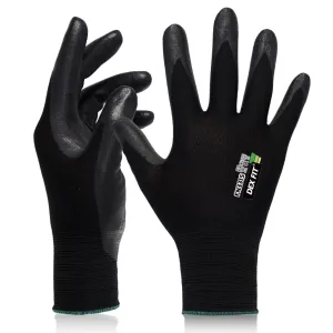 DEX FIT Sandy Nitrile Work Gloves FN331S, 3D-Comfort Fit, Heavy Duty Grip, Thin & Lightweight, Touch-Screen Fingers, Protective & Durable, Breathable & Cool, Machine Washable; Black (M) 12 Pairs