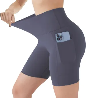 DOTDOG Biker Shorts for Women High Waist Yoga Shorts 6" Inseam Tummy Control Gym Shorts Workout Short with Pockets Running