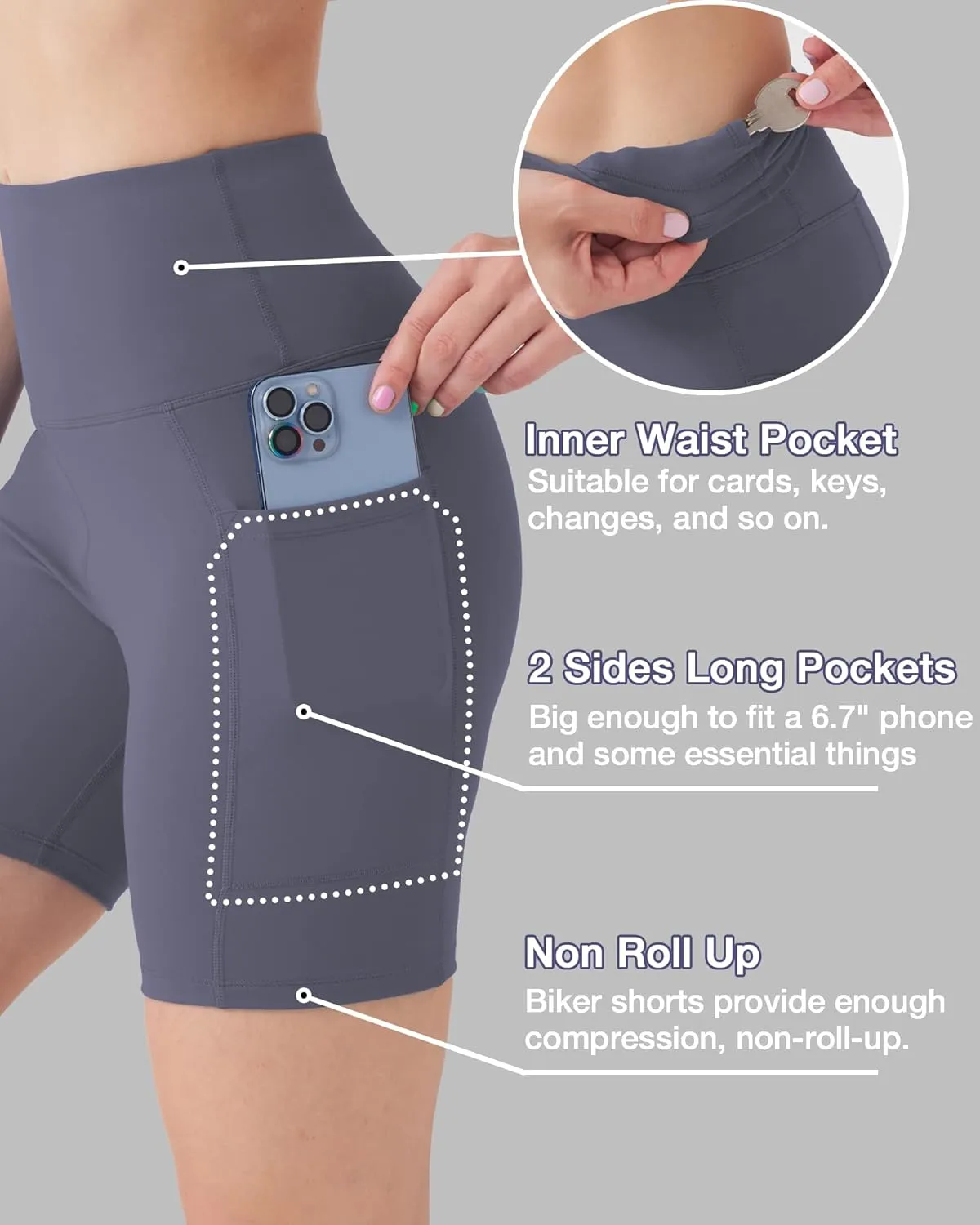 DOTDOG Biker Shorts for Women High Waist Yoga Shorts 6" Inseam Tummy Control Gym Shorts Workout Short with Pockets Running