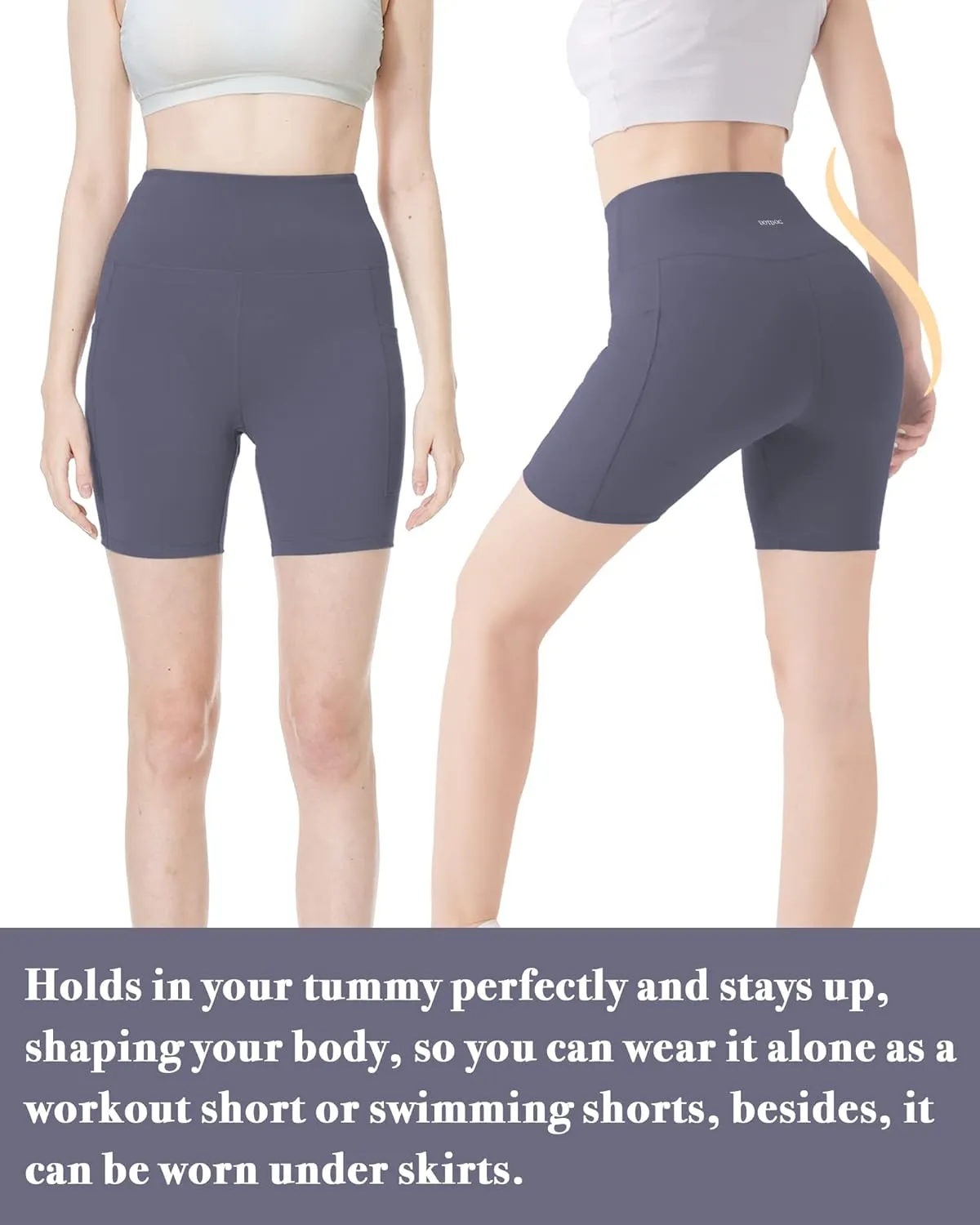 DOTDOG Biker Shorts for Women High Waist Yoga Shorts 6" Inseam Tummy Control Gym Shorts Workout Short with Pockets Running