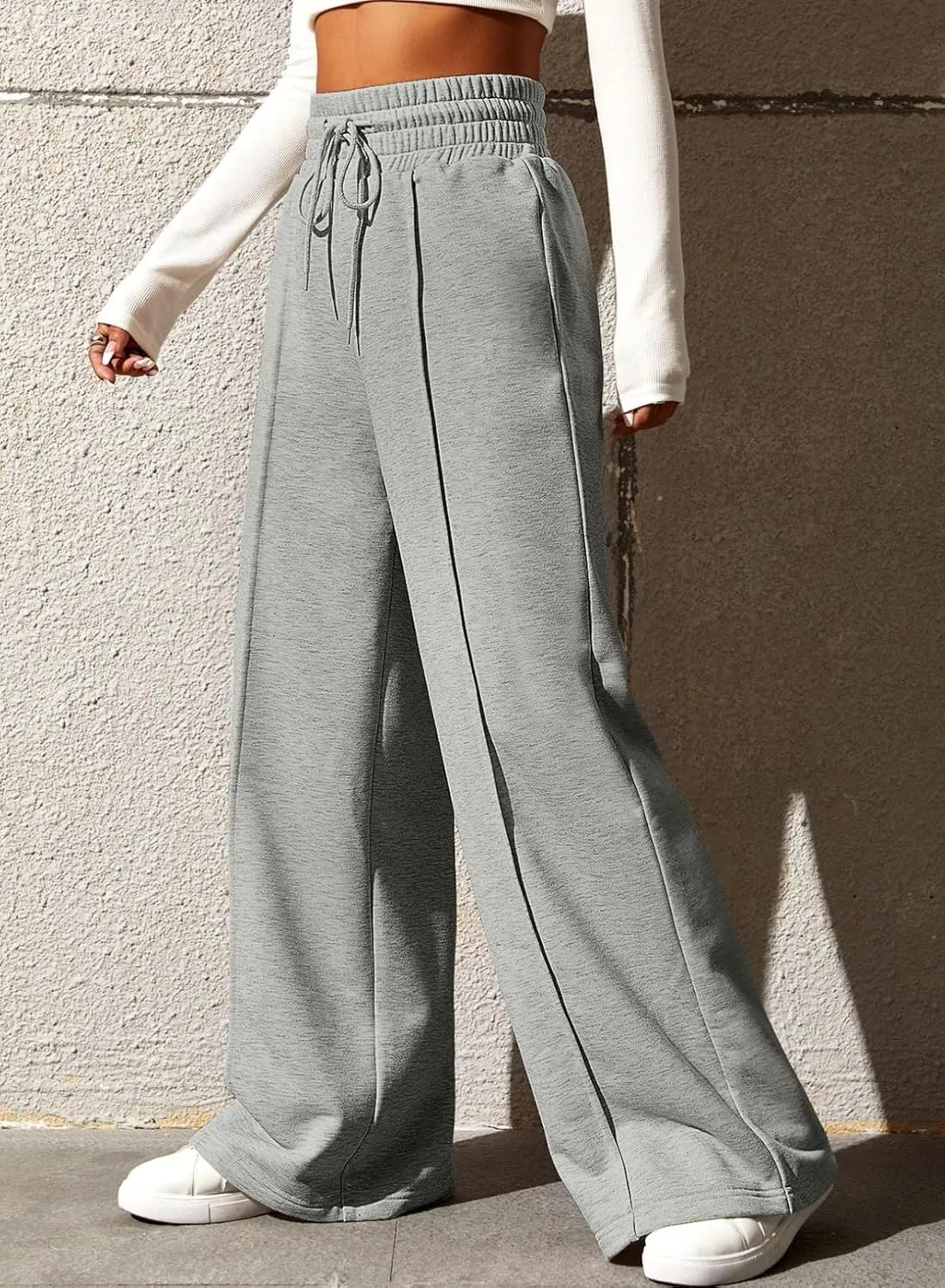 EVALESS Womens High Waisted Baggy Drawstring Sweatpants Casual Wide Leg Pants Long Trouser Slacks with Pockets