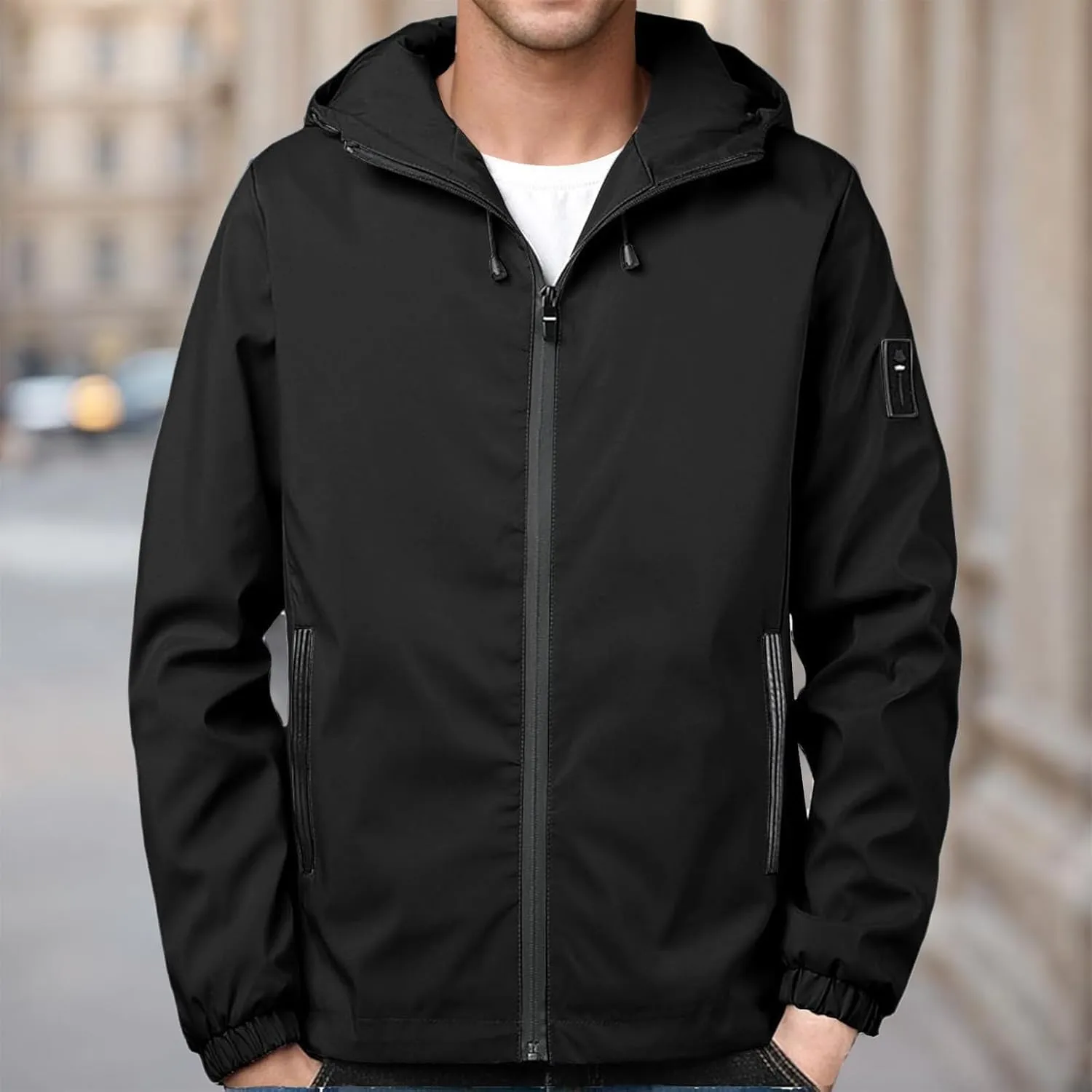 evzosrz Mens Windbreaker Jackets Lightweight Softshell Hooded Jacket Zip Waterproof Casual Outdoor Coat with Hidden Pockets