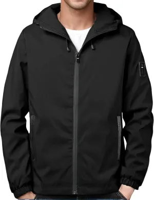 evzosrz Mens Windbreaker Jackets Lightweight Softshell Hooded Jacket Zip Waterproof Casual Outdoor Coat with Hidden Pockets