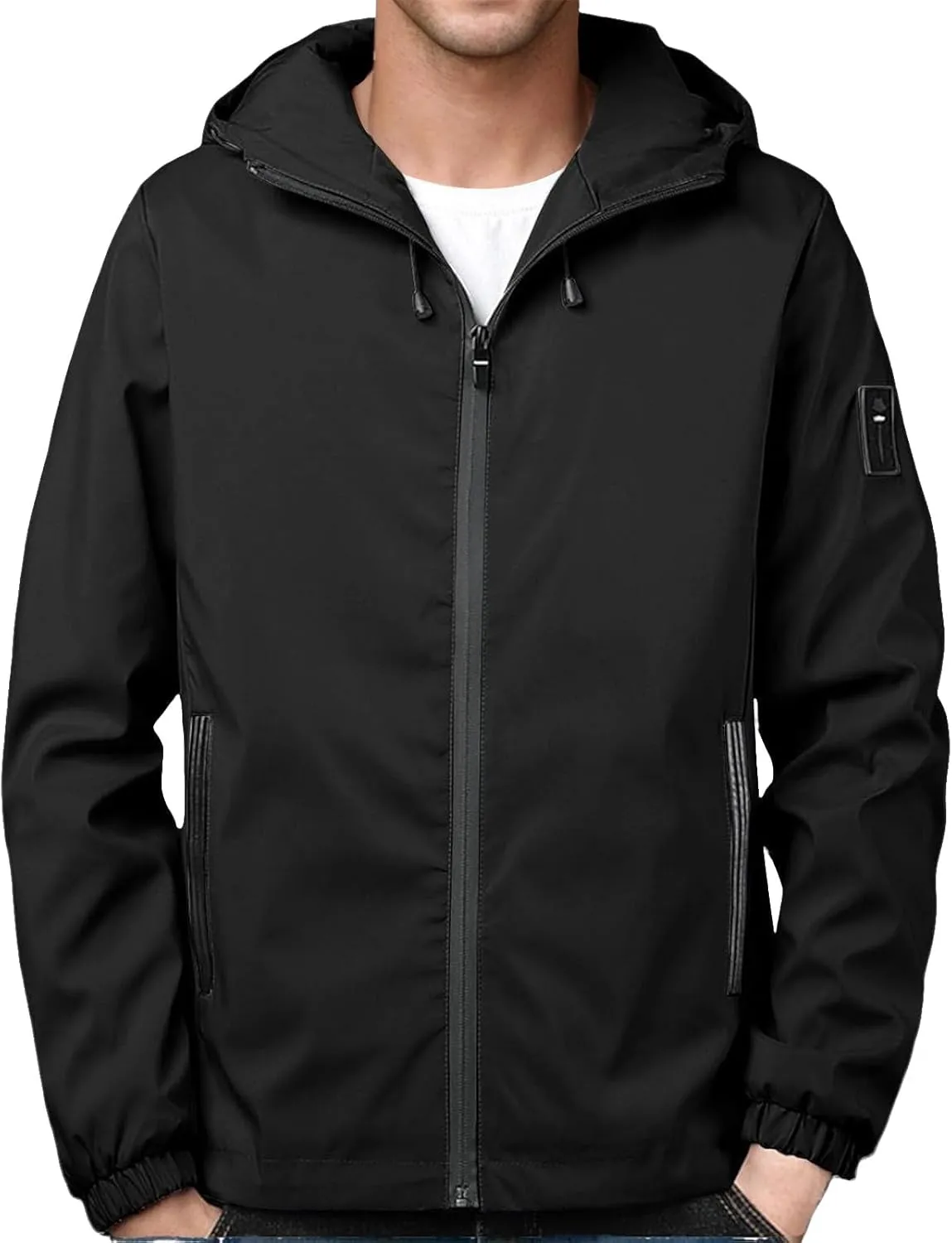 evzosrz Mens Windbreaker Jackets Lightweight Softshell Hooded Jacket Zip Waterproof Casual Outdoor Coat with Hidden Pockets
