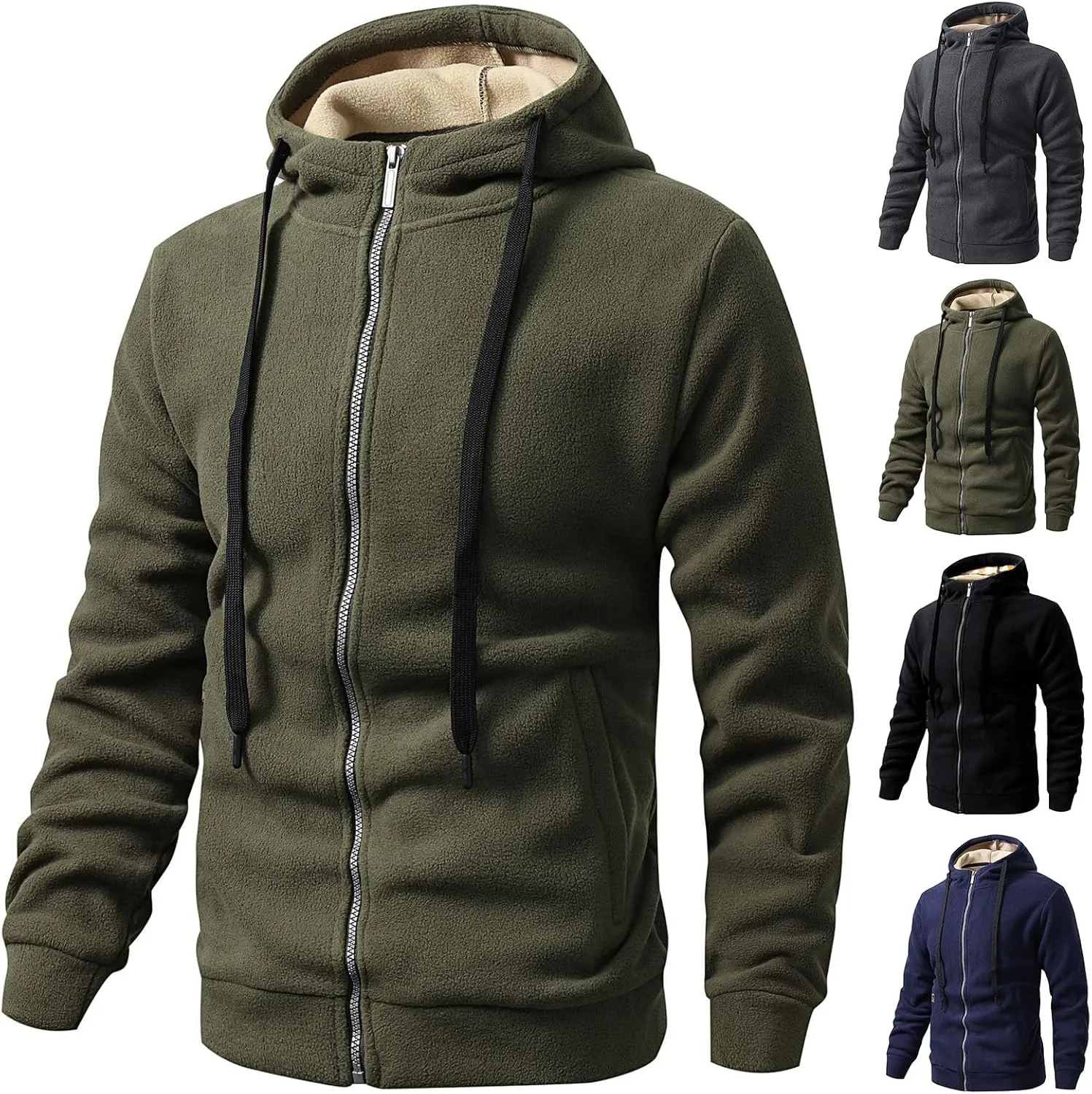 evzosrz Men's Zip Up Fleece Hoodie Lightweight Casual Long Sleeve Sweatshirt Fall Winter Training Hooded Jackets with Pockets