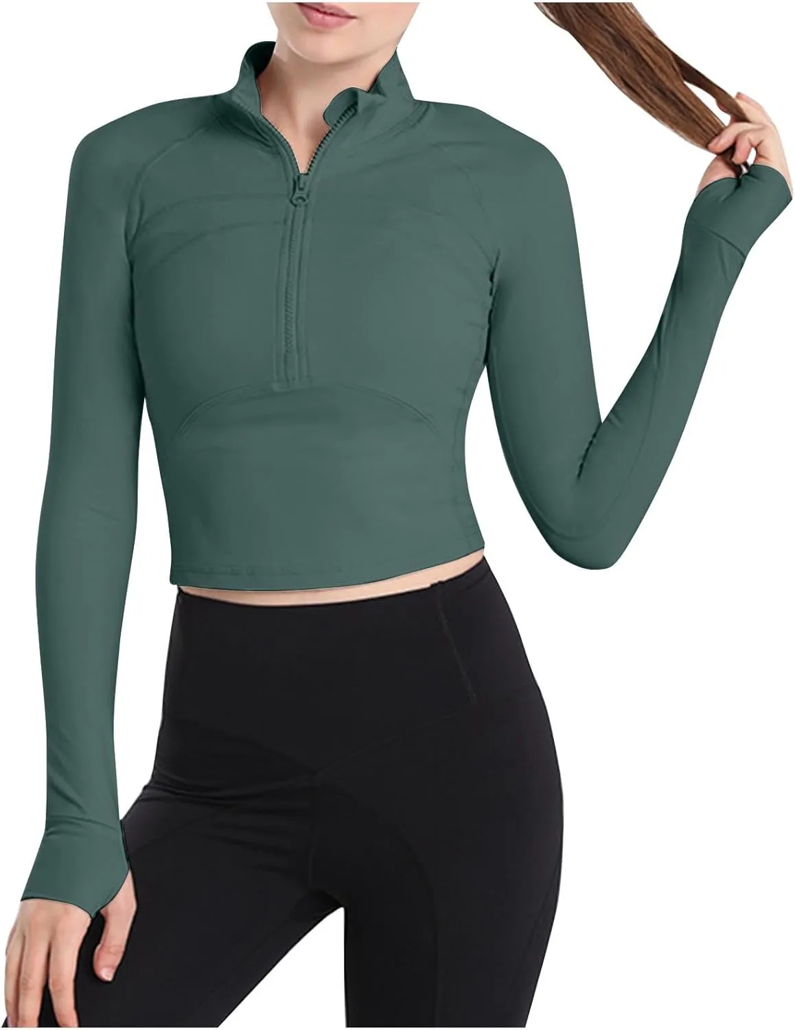 Fanteecy Women's Breathable Workout Shirts Long Sleeve Half Zip Slim Pullover Sweatshirt Running Athletic Cropped Tops