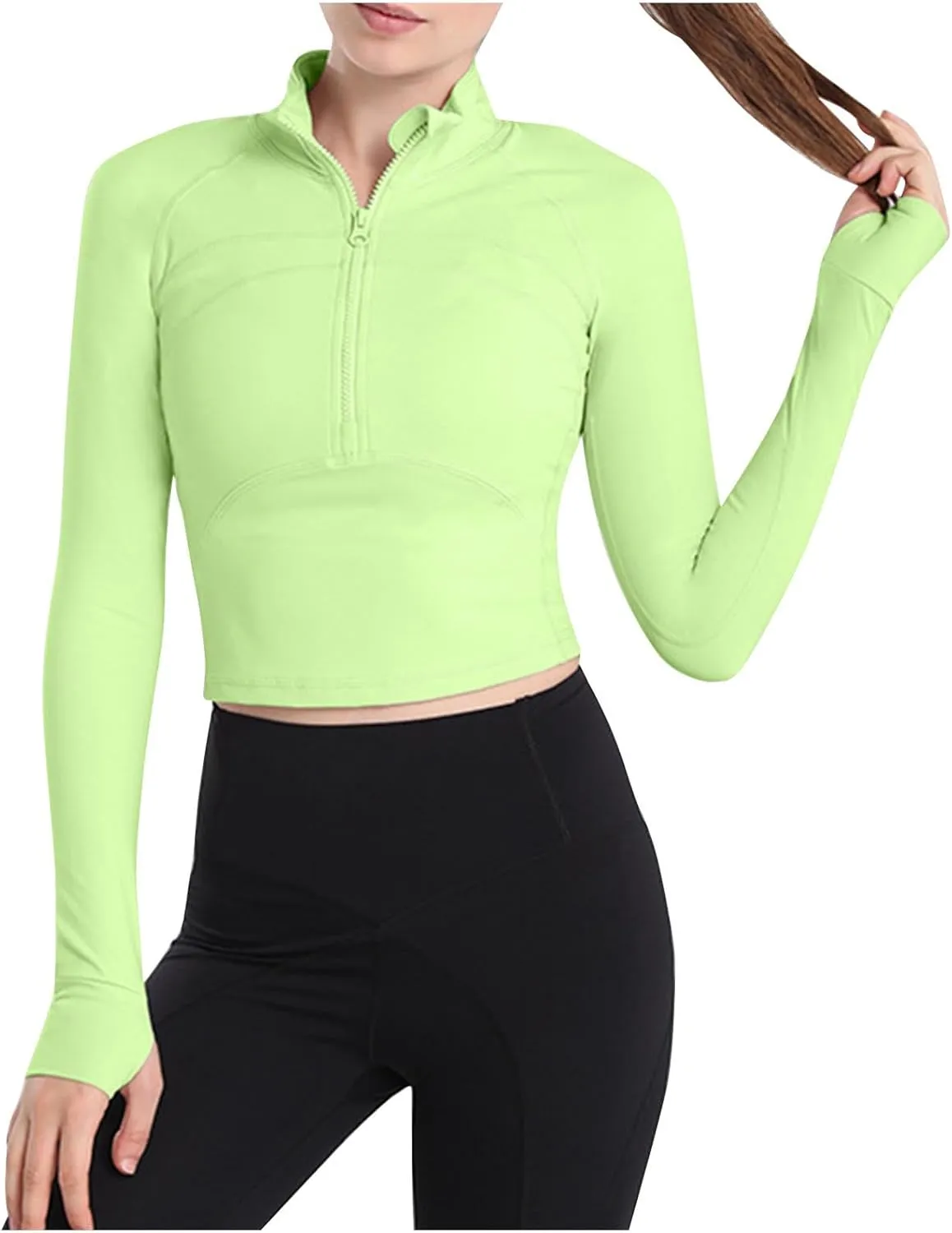 Fanteecy Women's Breathable Workout Shirts Long Sleeve Half Zip Slim Pullover Sweatshirt Running Athletic Cropped Tops