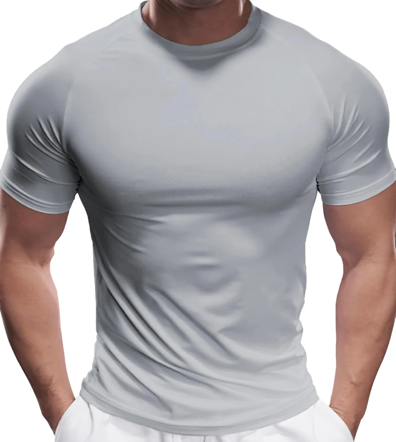 Fioboc Compression Shirts PerformancePro Active Crew Neck Tee Moisture Wicking Quick Dry Gym Running Shirts S-4XL