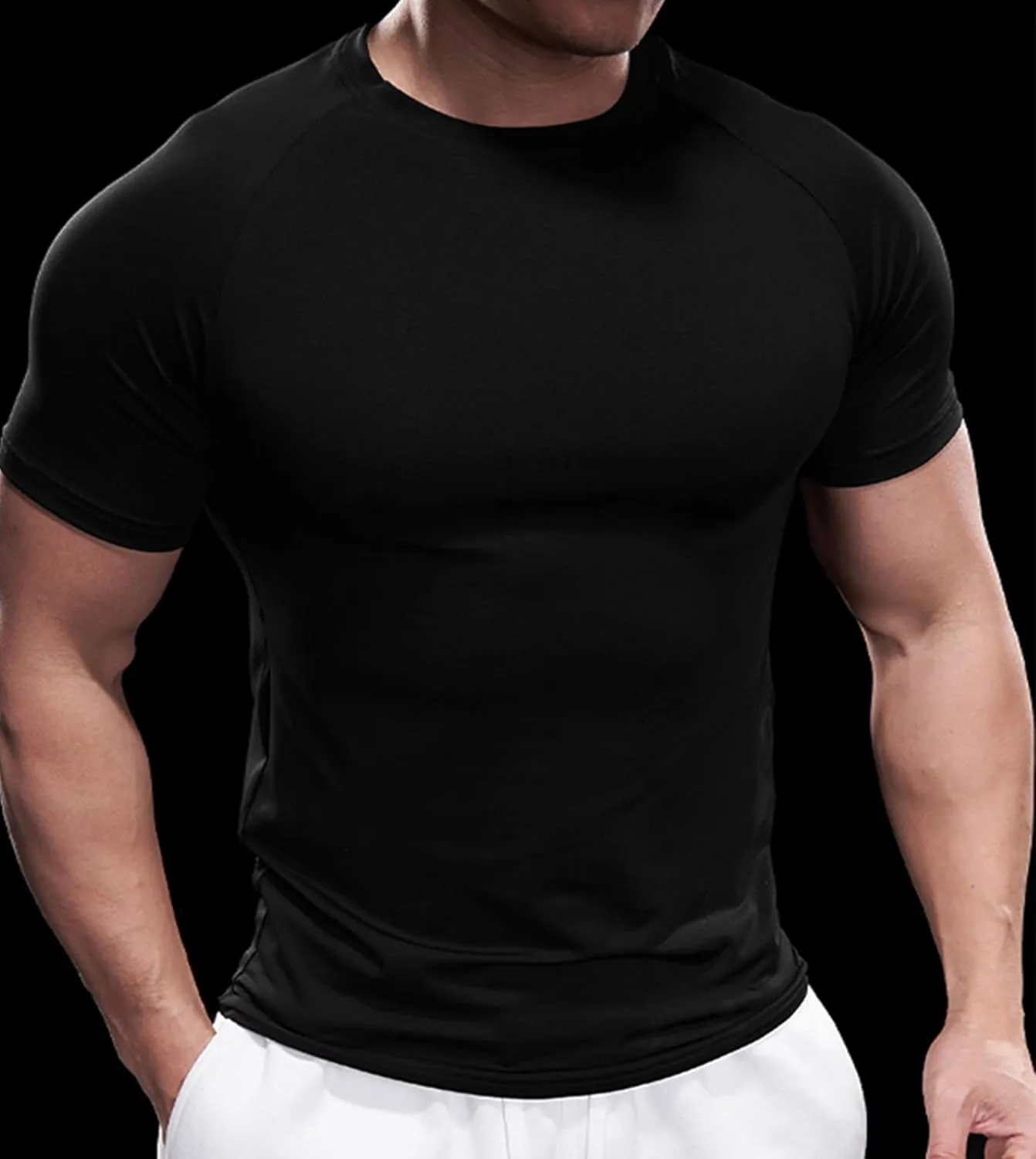 Fioboc Compression Shirts PerformancePro Active Crew Neck Tee Moisture Wicking Quick Dry Gym Running Shirts S-4XL